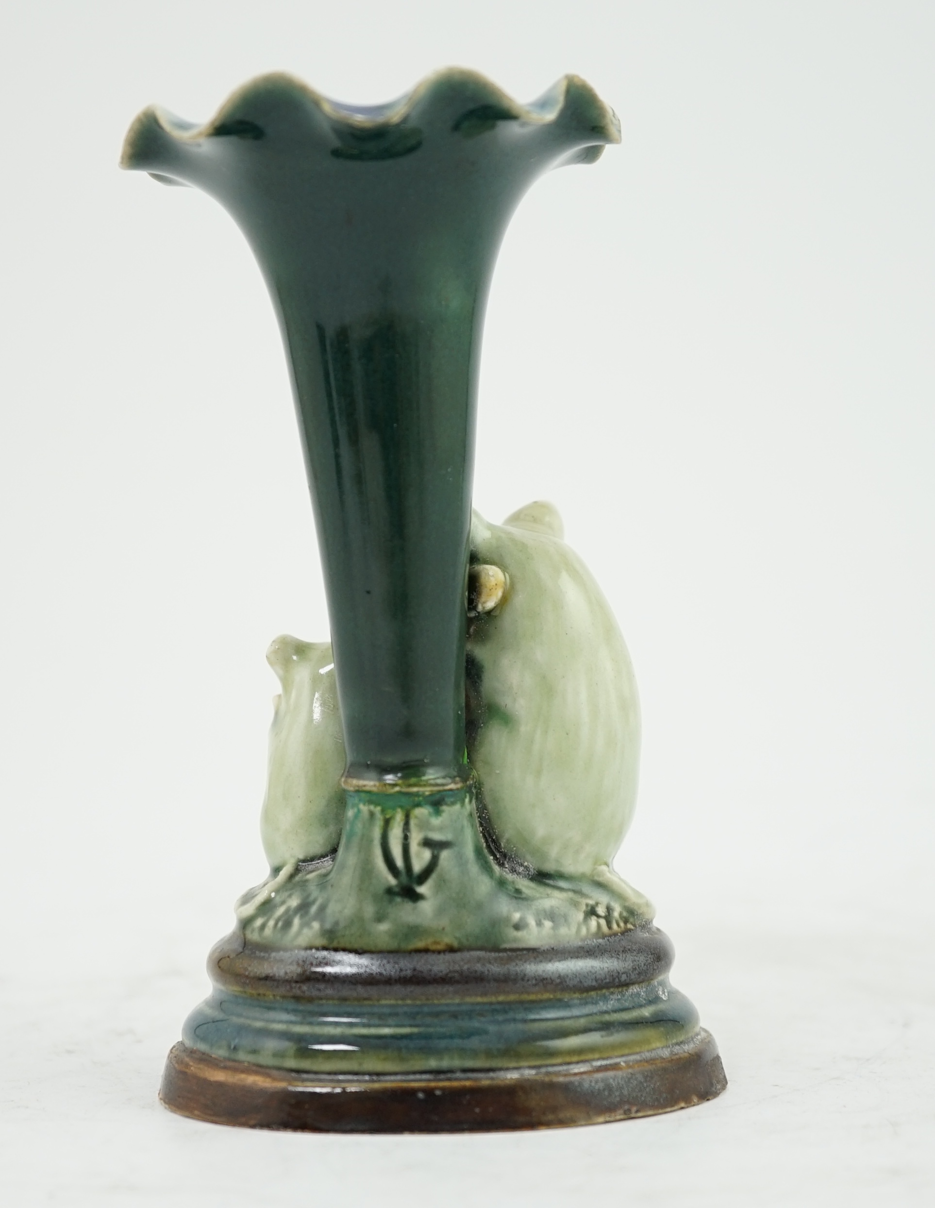 George Tinworth for Doulton Lambeth, a violinist mouse group spill vase, c.1890